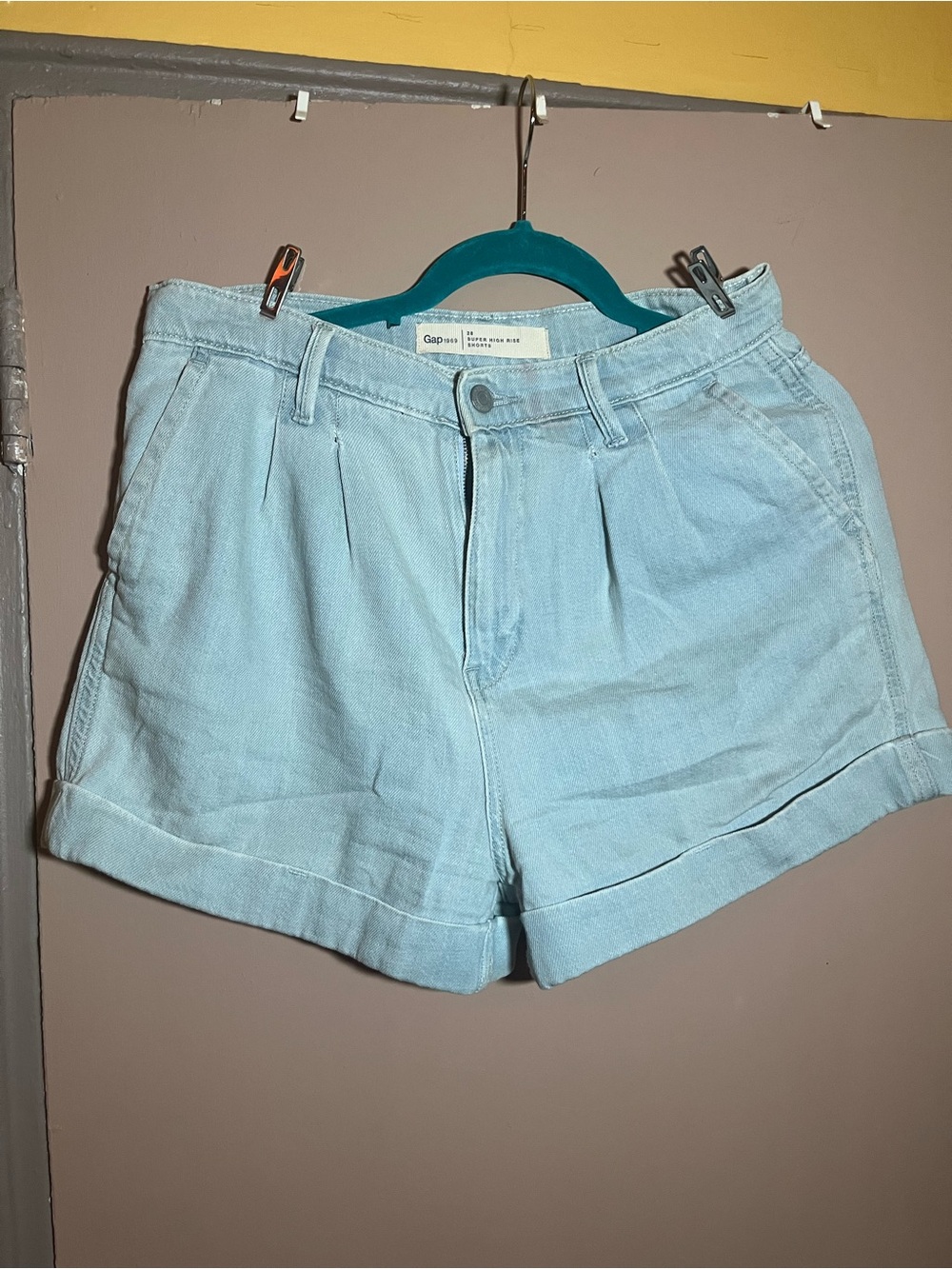 GAP Light Blue High-Waist Pleated Women's Shorts